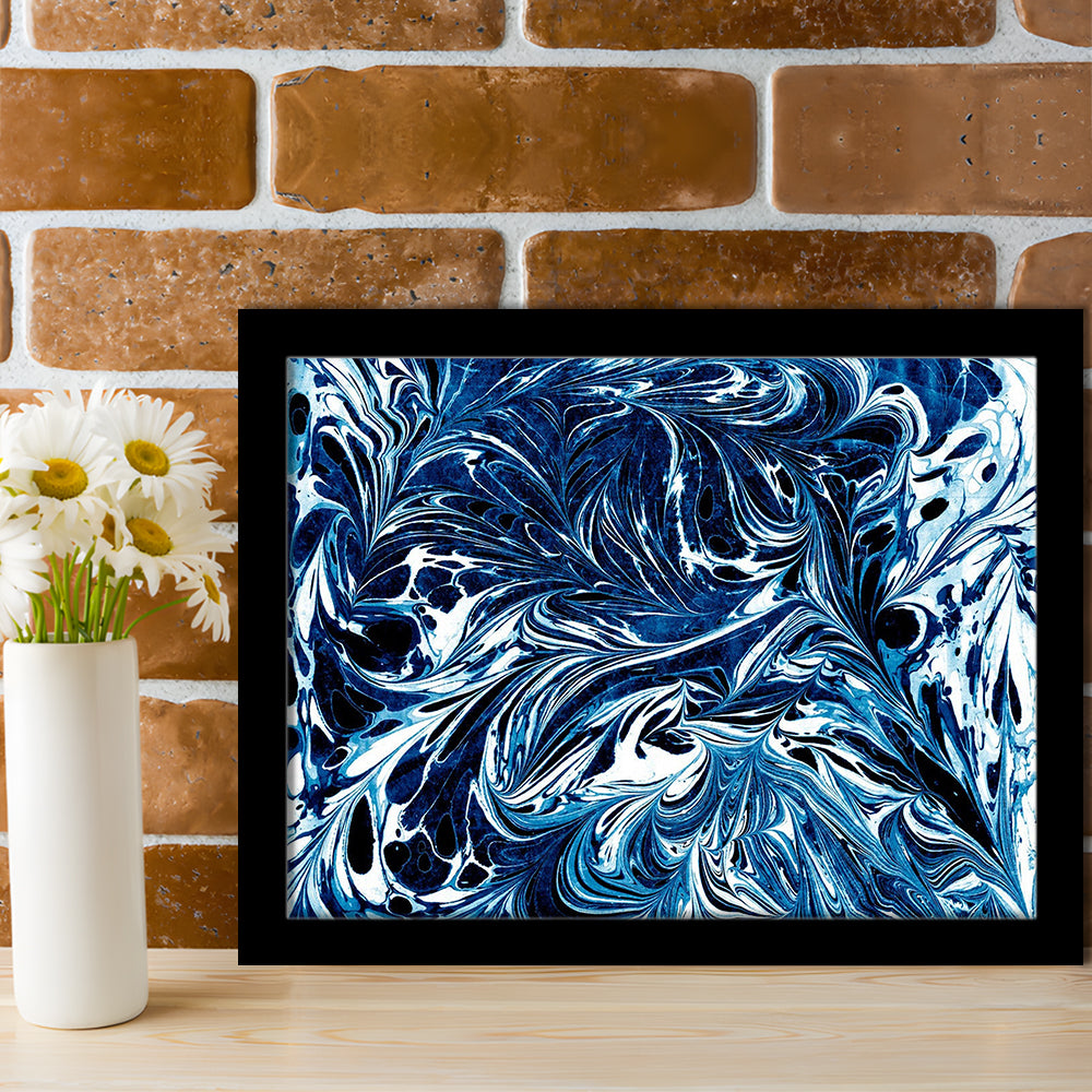 Amazing dark blue abstract art Blue black white abstract print marble art, Framed Art Print Wall Decor, Picture Framed