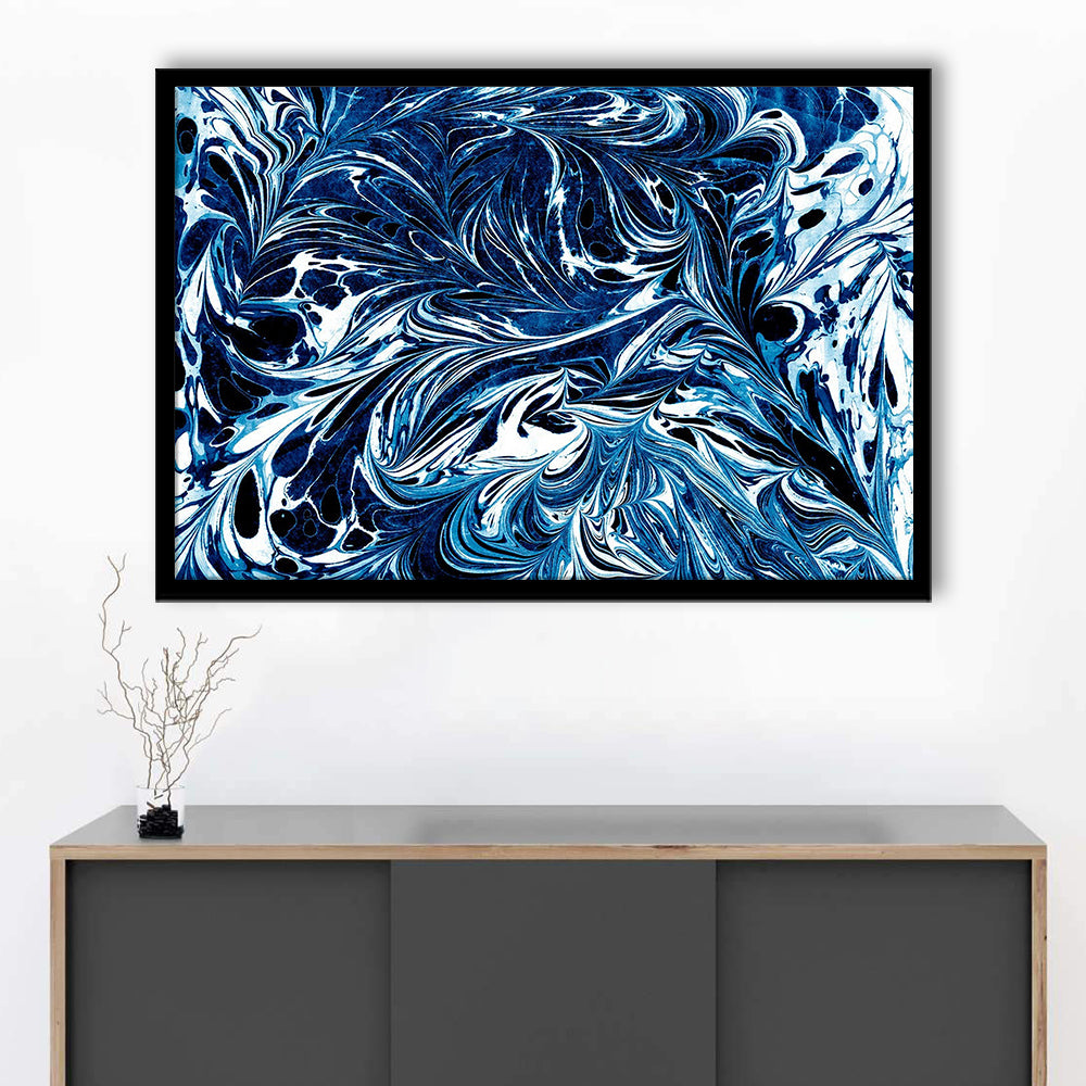 Amazing dark blue abstract art Blue black white abstract print marble art, Framed Art Print Wall Decor, Picture Framed