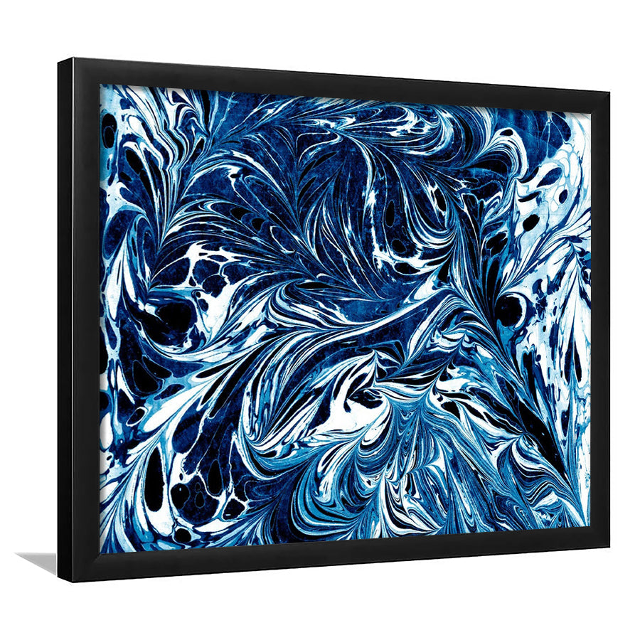 Amazing dark blue abstract art Blue black white abstract print marble art, Framed Art Print Wall Decor, Picture Framed