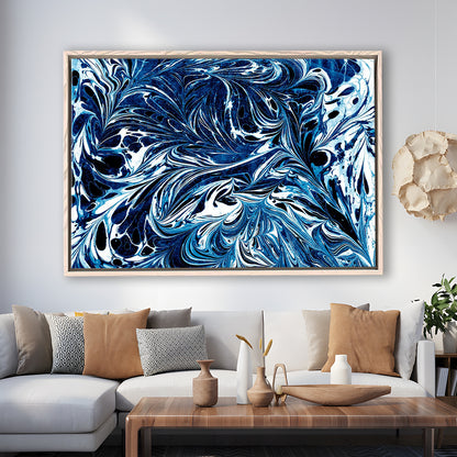 Amazing Dark Blue Abstract Art Blue Black White Abstract Print Marble Art, Framed Canvas Print Wall Art, Floating Frame