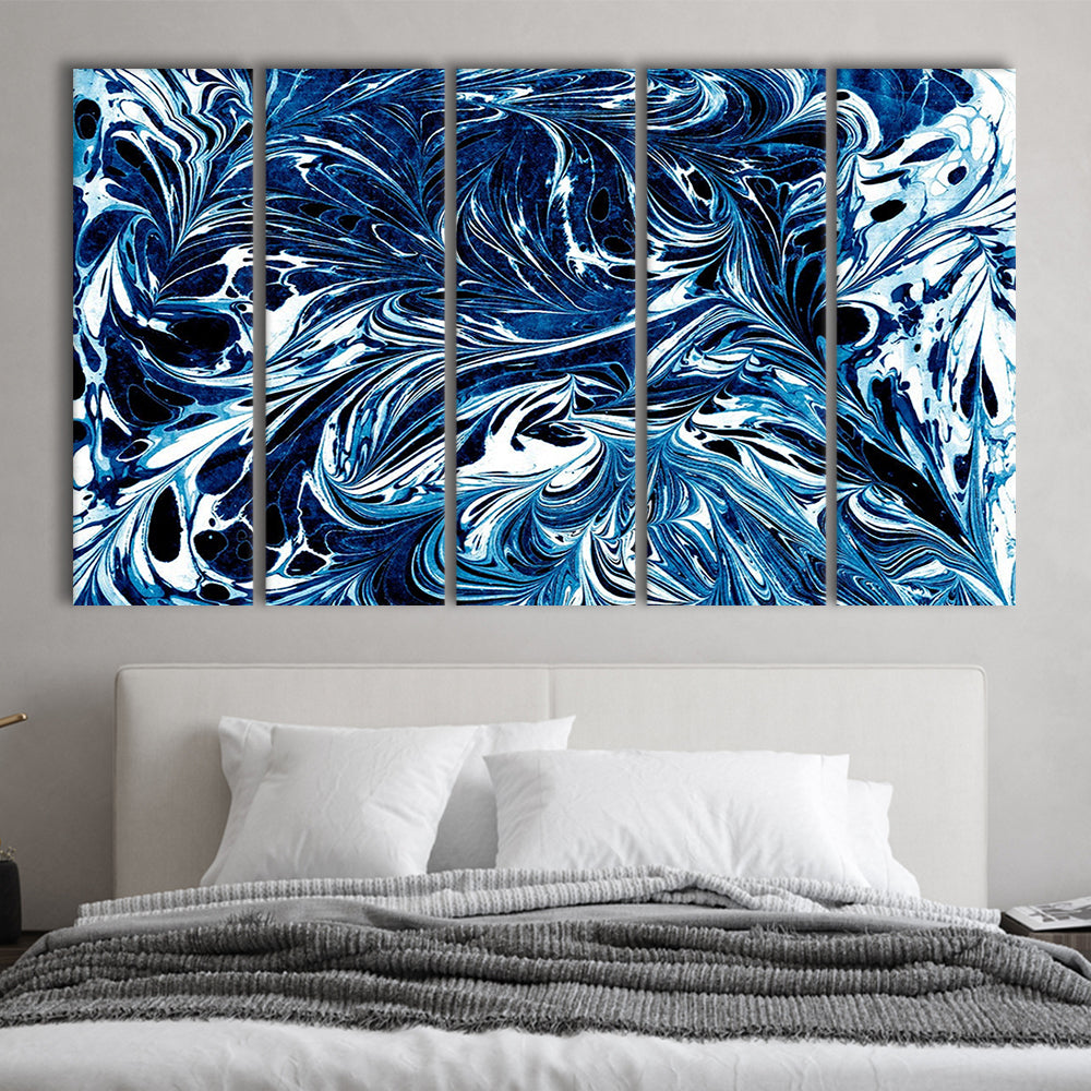 Amazing dark blue abstract art Blue black white abstract print, 5 Panel B Canvas Print Wall Art, Extra Large Canvas