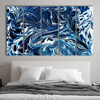 Amazing dark blue abstract art Blue black white abstract print, 5 Panel B Canvas Print Wall Art, Extra Large Canvas
