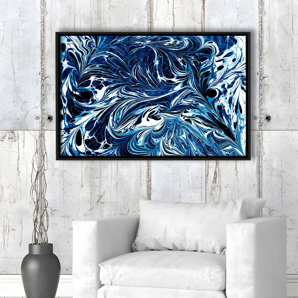 Amazing Dark Blue Abstract Art Blue Black White Abstract Print Marble Art, Framed Canvas Print Wall Art, Floating Frame