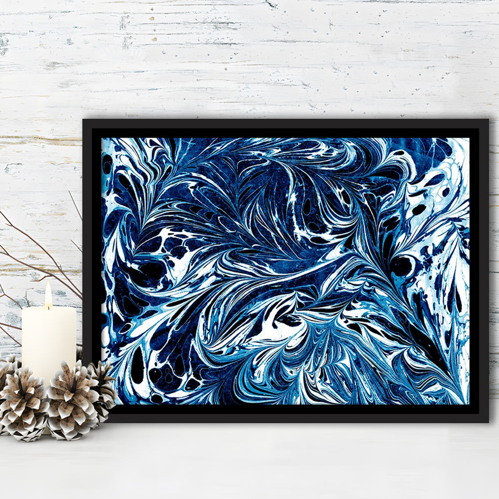 Amazing Dark Blue Abstract Art Blue Black White Abstract Print Marble Art, Framed Canvas Print Wall Art, Floating Frame