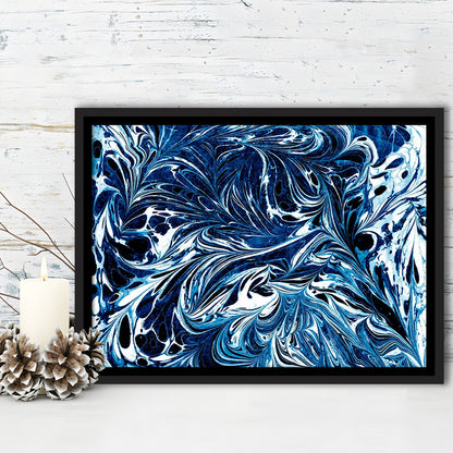 Amazing Dark Blue Abstract Art Blue Black White Abstract Print Marble Art, Framed Canvas Print Wall Art, Floating Frame