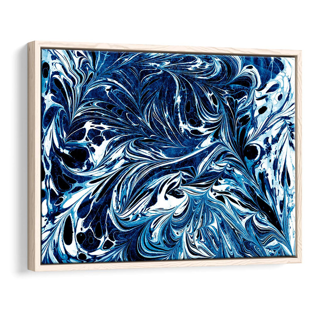 Amazing Dark Blue Abstract Art Blue Black White Abstract Print Marble Art, Framed Canvas Print Wall Art, Floating Frame