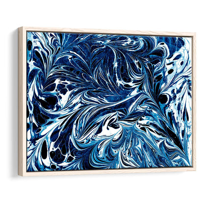 Amazing Dark Blue Abstract Art Blue Black White Abstract Print Marble Art, Framed Canvas Print Wall Art, Floating Frame