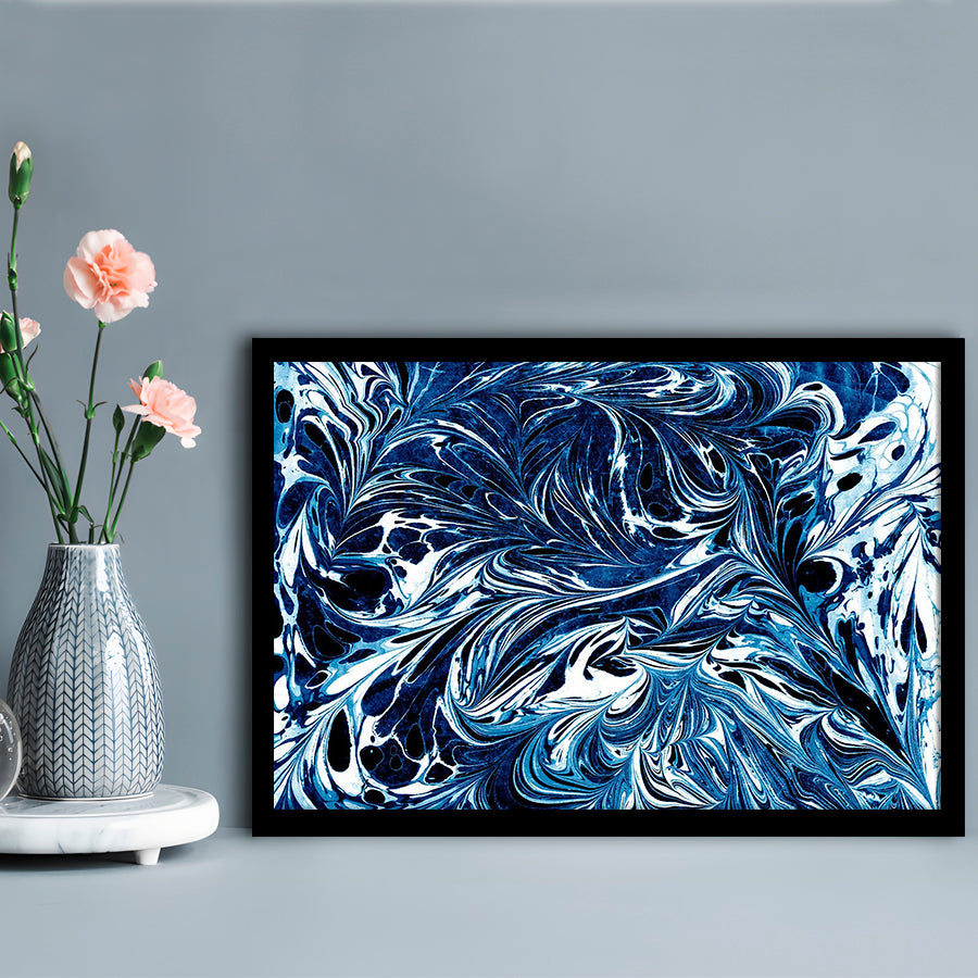Amazing dark blue abstract art Blue black white abstract print marble art, Framed Art Print Wall Decor, Picture Framed