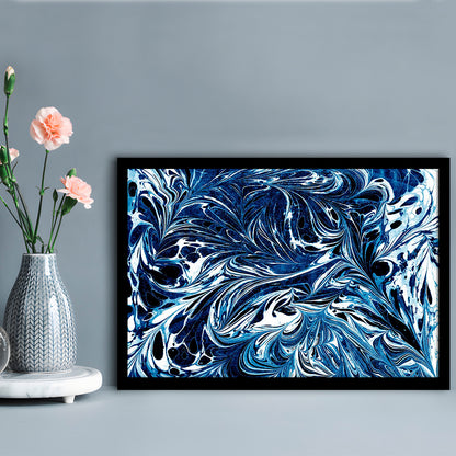 Amazing dark blue abstract art Blue black white abstract print marble art, Framed Art Print Wall Decor, Picture Framed
