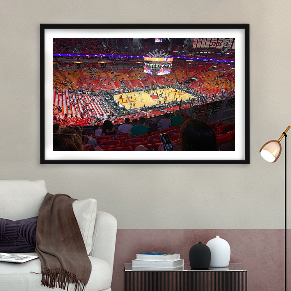 American Airline Arena, Stadium Canvas, Sport Art, Gift for him, White Border Framed Art Print Wall Decor