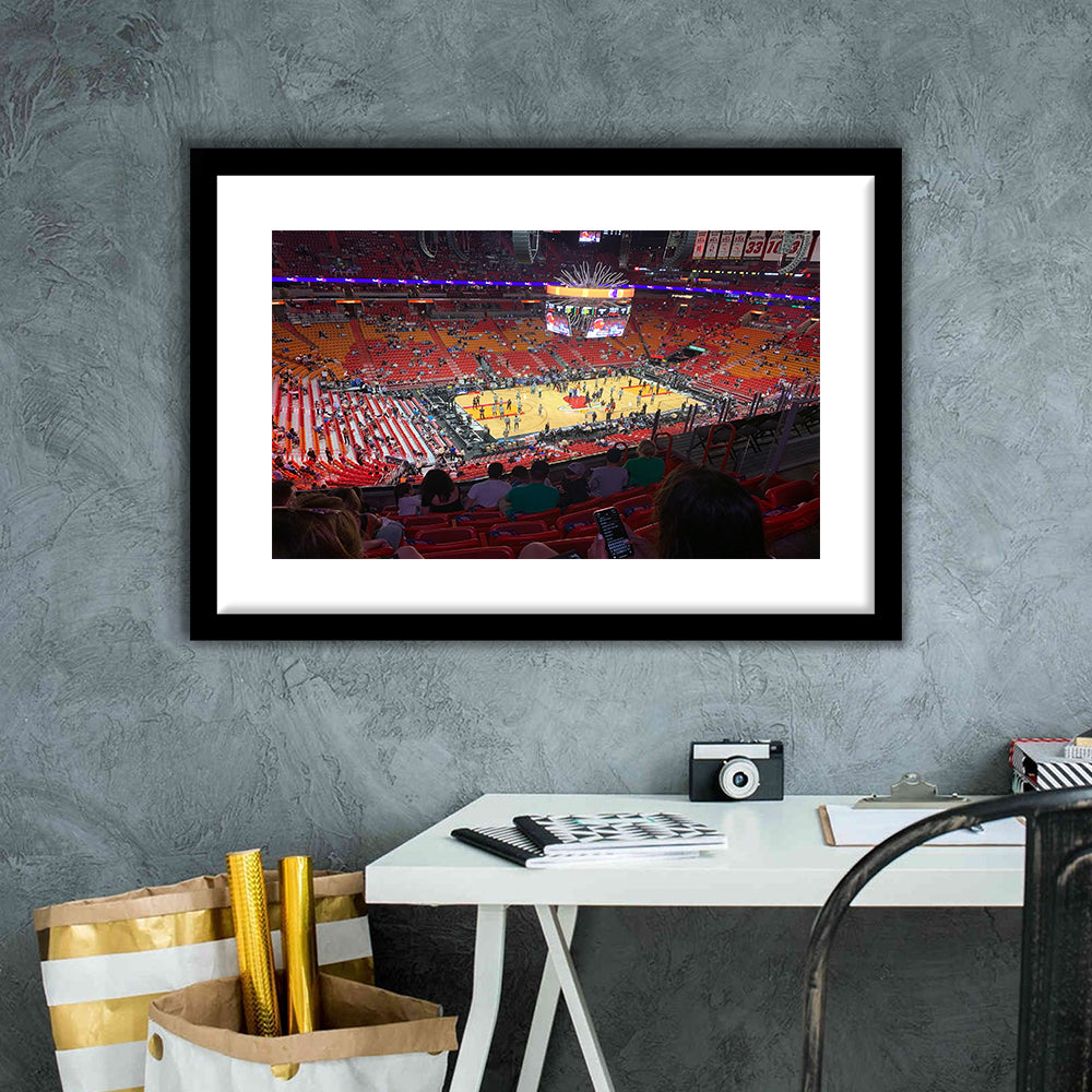 American Airline Arena, Stadium Canvas, Sport Art, Gift for him, White Border Framed Art Print Wall Decor