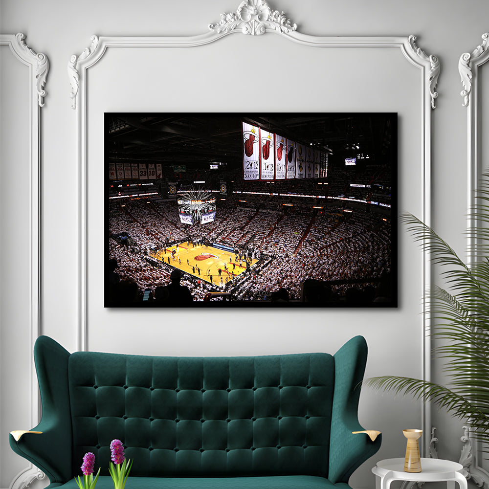 American Airlines Arena Inside, Stadium Canvas, Sport Art, Gift for him, Framed Art Print Wall Decor, Picture Framed