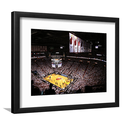 American Airlines Arena Inside, Stadium Canvas, Sport Art, Gift for him, White Border Framed Art Print Wall Decor