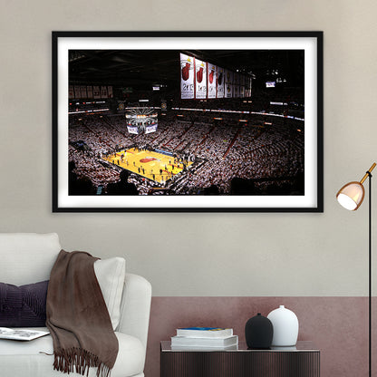American Airlines Arena Inside, Stadium Canvas, Sport Art, Gift for him, White Border Framed Art Print Wall Decor