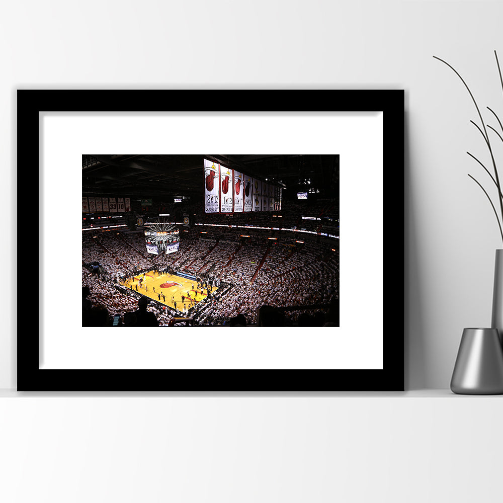 American Airlines Arena Inside, Stadium Canvas, Sport Art, Gift for him, White Border Framed Art Print Wall Decor