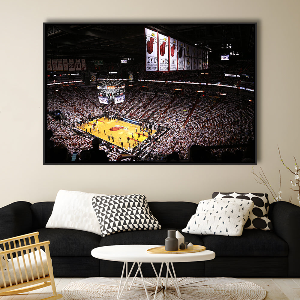 American Airlines Arena Inside, Stadium Canvas, Sport Art, Framed Canvas Print Wall Art, Floating Frame