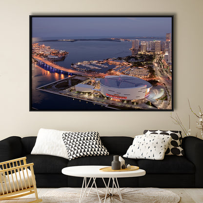 American Airlines Arena Night, Stadium Canvas, Sport Art, Framed Canvas Print Wall Art, Floating Frame