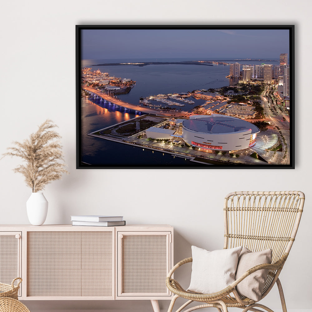 American Airlines Arena Night, Stadium Canvas, Sport Art, Framed Canvas Print Wall Art, Floating Frame