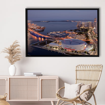 American Airlines Arena Night, Stadium Canvas, Sport Art, Framed Canvas Print Wall Art, Floating Frame