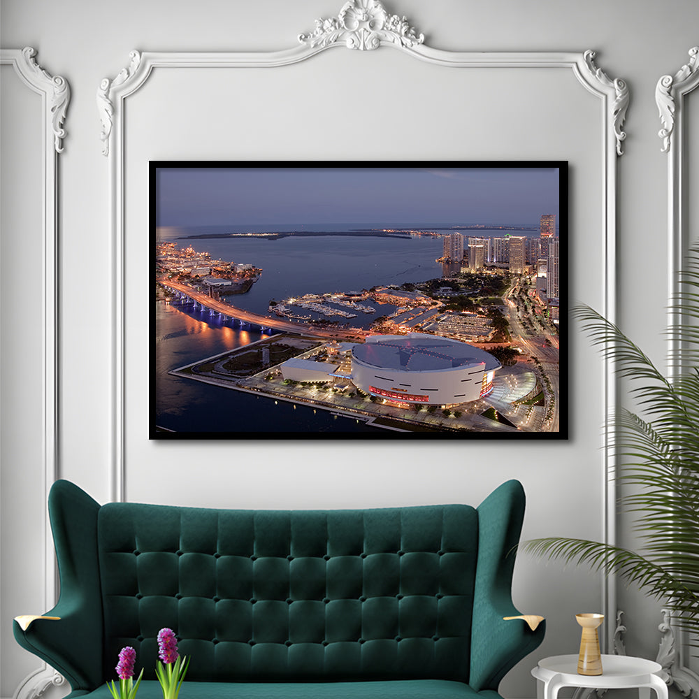 American Airlines Arena Night, Stadium Canvas, Sport Art, Gift for him, Framed Art Print Wall Decor, Picture Framed
