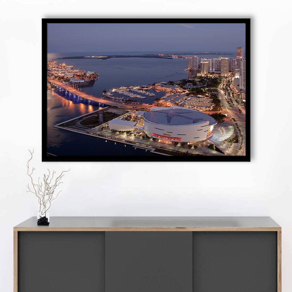 American Airlines Arena Night, Stadium Canvas, Sport Art, Gift for him, Framed Art Print Wall Decor, Picture Framed
