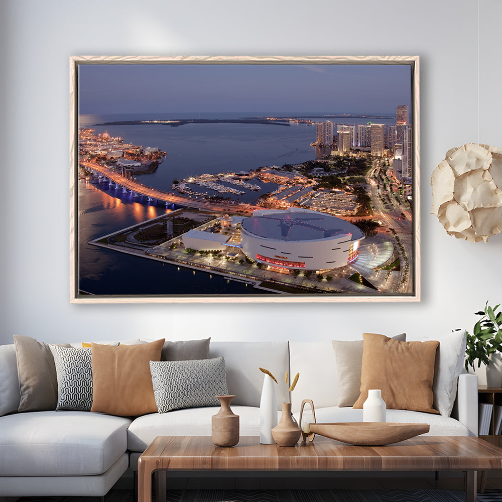 American Airlines Arena Night, Stadium Canvas, Sport Art, Framed Canvas Print Wall Art, Floating Frame