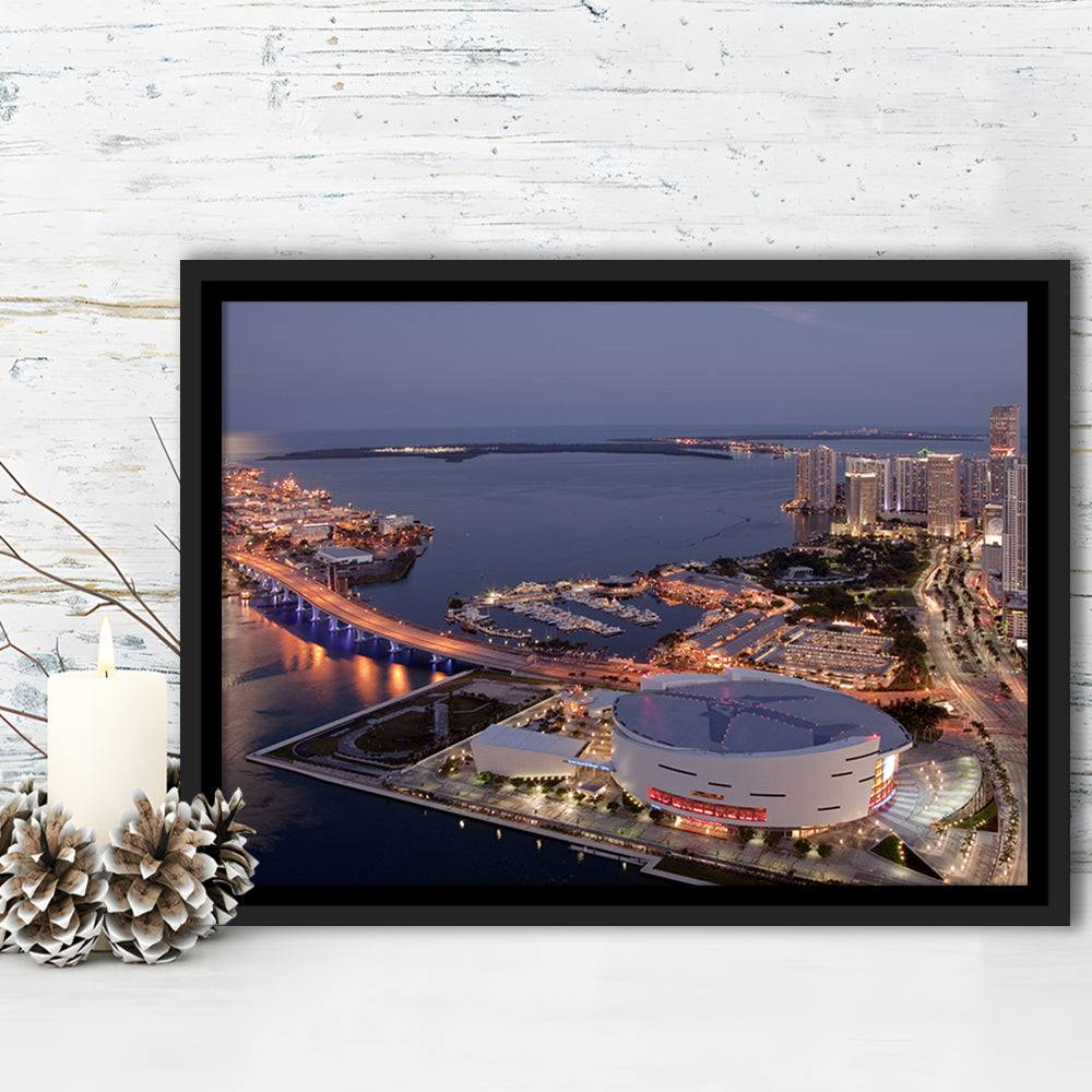 American Airlines Arena Night, Stadium Canvas, Sport Art, Framed Canvas Print Wall Art, Floating Frame