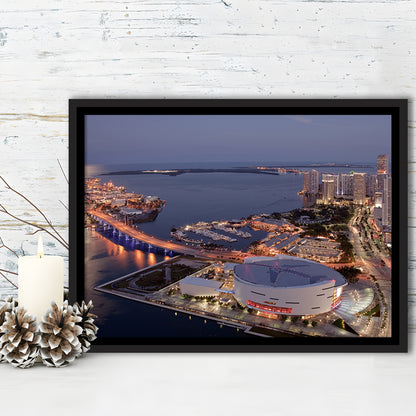 American Airlines Arena Night, Stadium Canvas, Sport Art, Framed Canvas Print Wall Art, Floating Frame