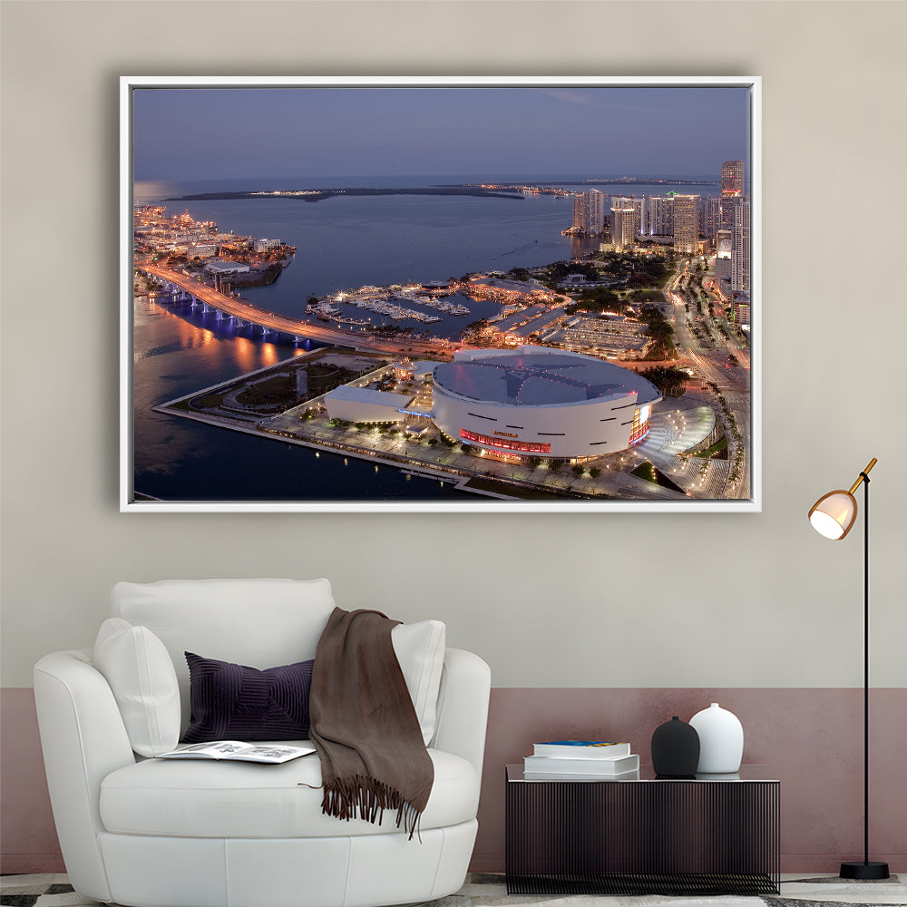 American Airlines Arena Night, Stadium Canvas, Sport Art, Framed Canvas Print Wall Art, Floating Frame