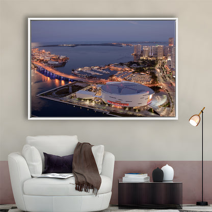 American Airlines Arena Night, Stadium Canvas, Sport Art, Framed Canvas Print Wall Art, Floating Frame