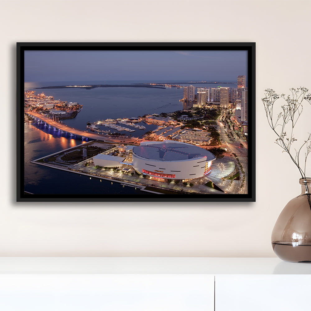American Airlines Arena Night, Stadium Canvas, Sport Art, Framed Canvas Print Wall Art, Floating Frame