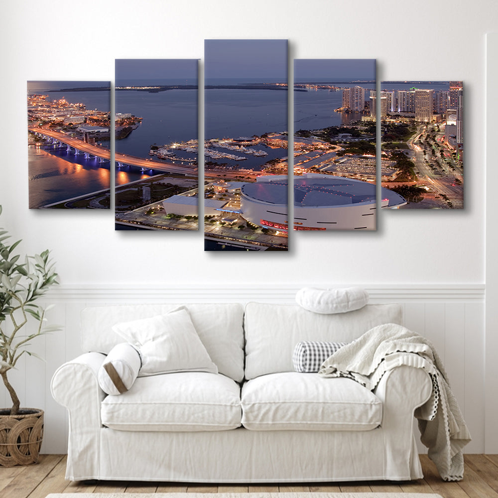 American Airlines Arena Night, Stadium Canvas, Sport Art, Gift for him, 5 Panel, Large Canvas, Canvas Print Wall Art