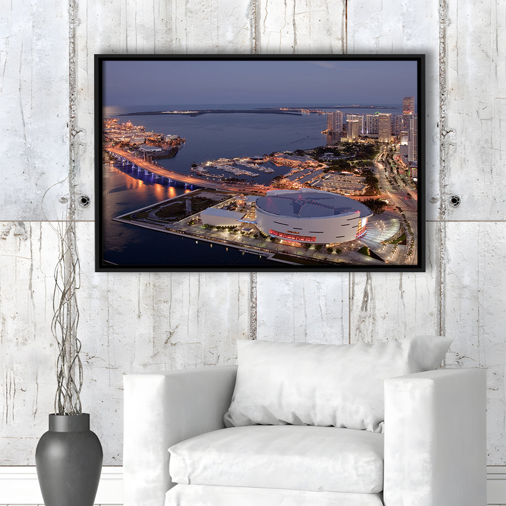 American Airlines Arena Night, Stadium Canvas, Sport Art, Framed Canvas Print Wall Art, Floating Frame