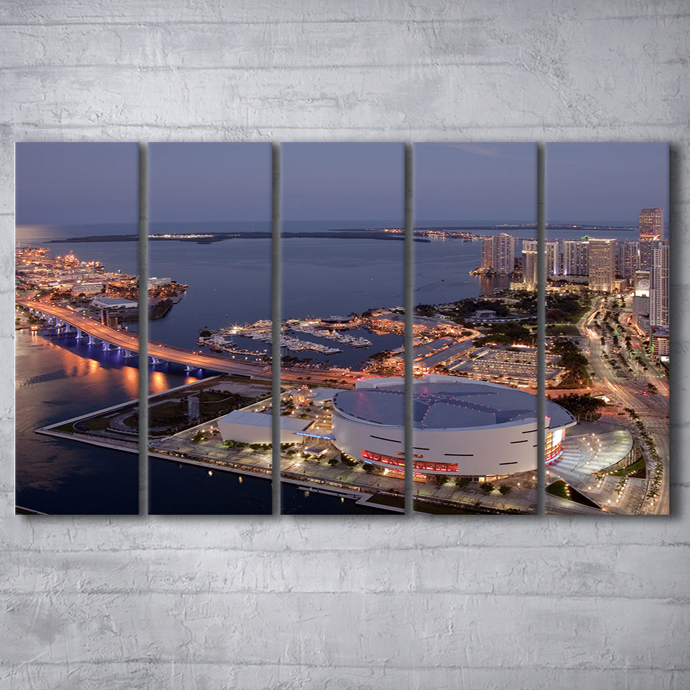 American Airlines Arena Night, Stadium Canvas, Sport Art, 5 Panel B, Extra Large Canvas, Canvas Print Wall Art