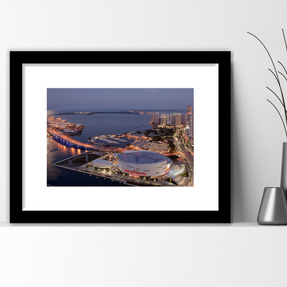 American Airlines Arena Night, Stadium Canvas, Sport Art, Gift for him, White Border Framed Art Print Wall Decor