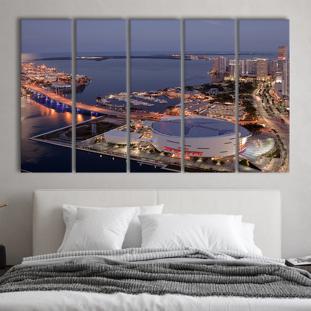 American Airlines Arena Night, Stadium Canvas, Sport Art, 5 Panel B, Extra Large Canvas, Canvas Print Wall Art