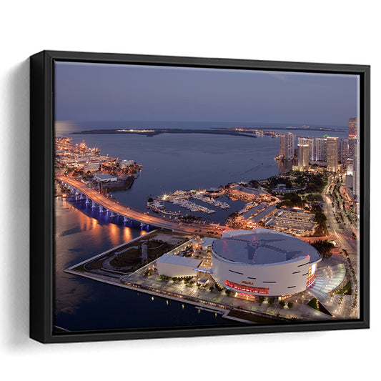 American Airlines Arena Night, Stadium Canvas, Sport Art, Framed Canvas Print Wall Art, Floating Frame