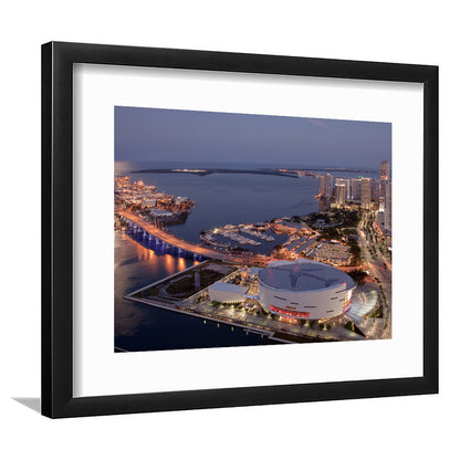 American Airlines Arena Night, Stadium Canvas, Sport Art, Gift for him, White Border Framed Art Print Wall Decor