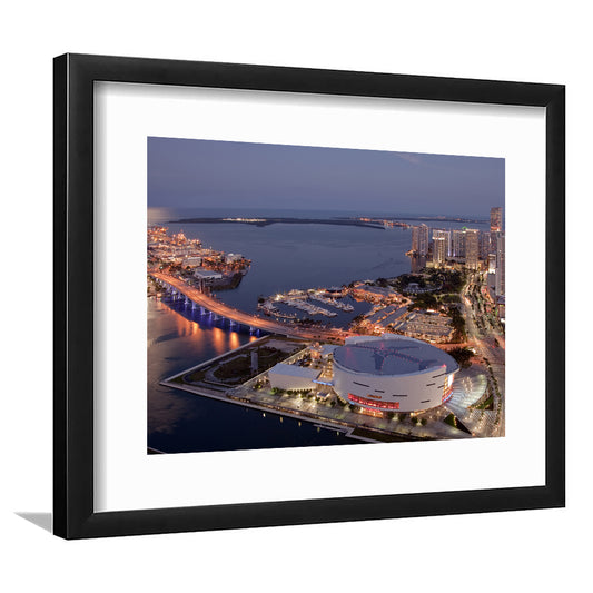 American Airlines Arena Night, Stadium Canvas, Sport Art, Gift for him, White Border Framed Art Print Wall Decor