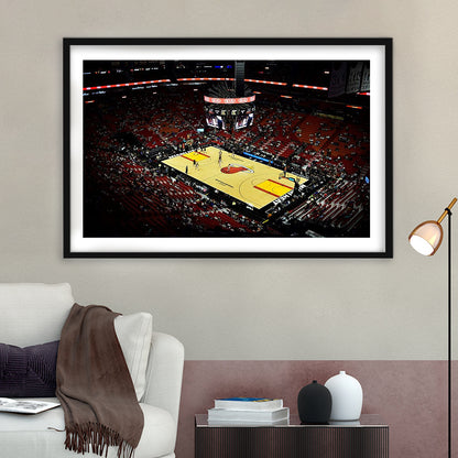 American Airlines Arena View, Stadium Canvas, Sport Art, Gift for him, White Border Framed Art Print Wall Decor