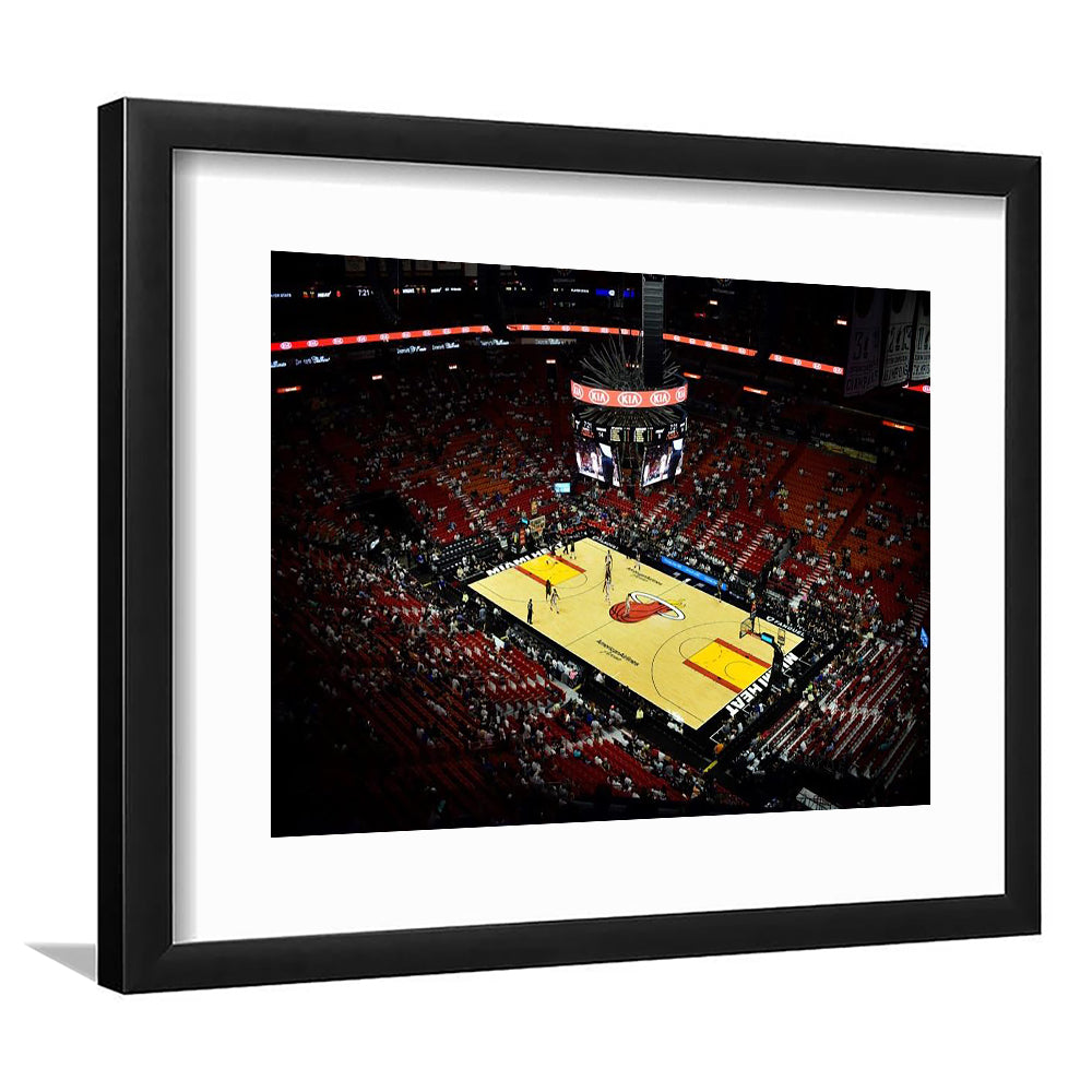 American Airlines Arena View, Stadium Canvas, Sport Art, Gift for him, White Border Framed Art Print Wall Decor