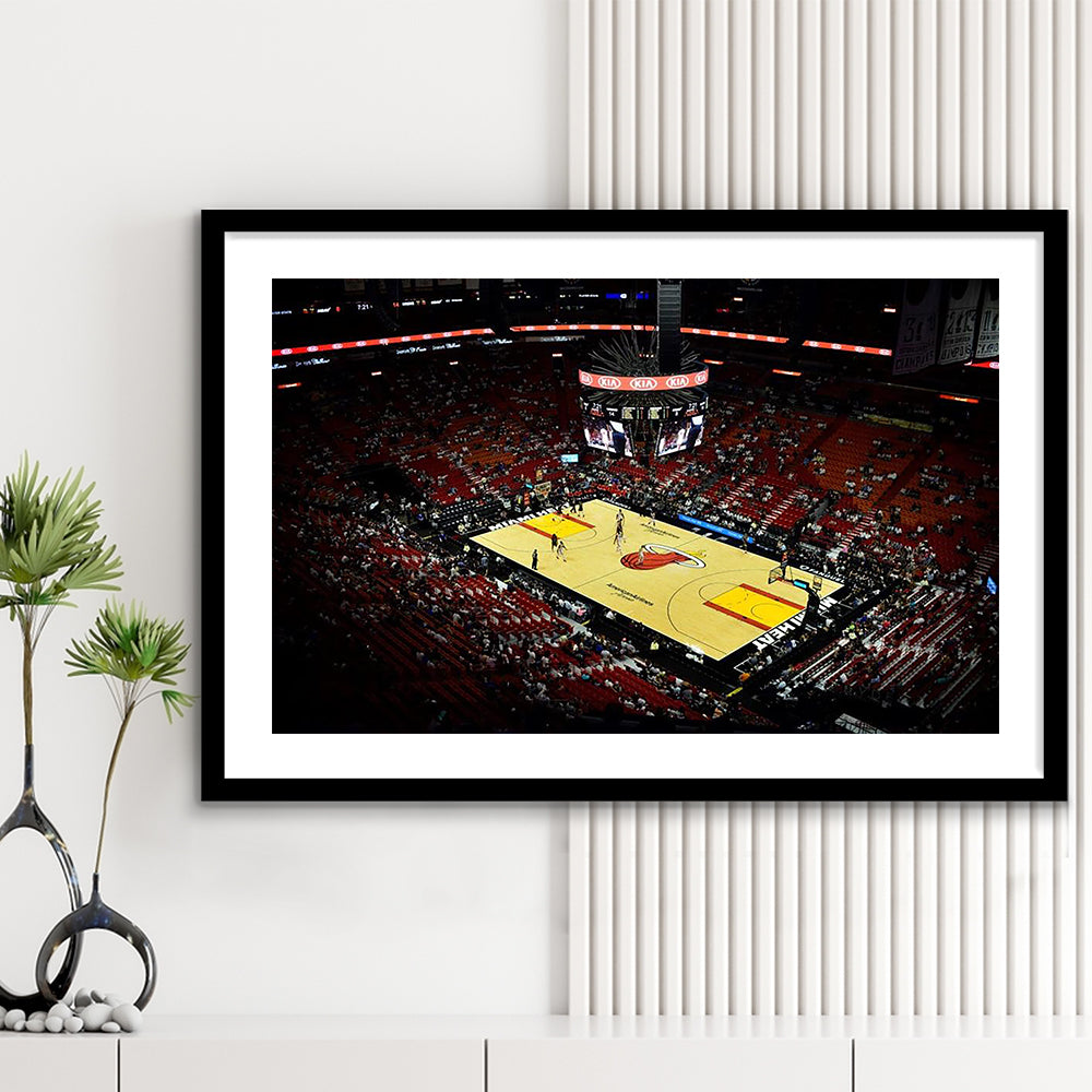 American Airlines Arena View, Stadium Canvas, Sport Art, Gift for him, White Border Framed Art Print Wall Decor