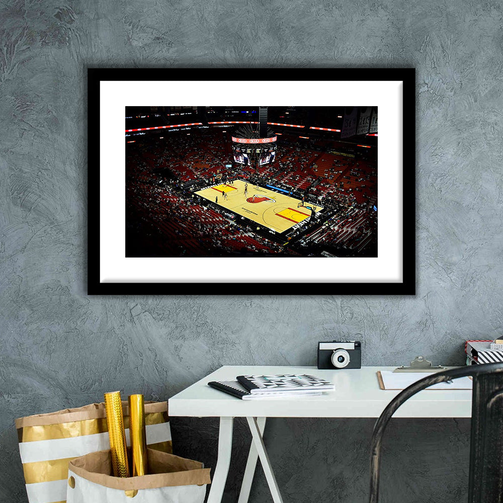 American Airlines Arena View, Stadium Canvas, Sport Art, Gift for him, White Border Framed Art Print Wall Decor