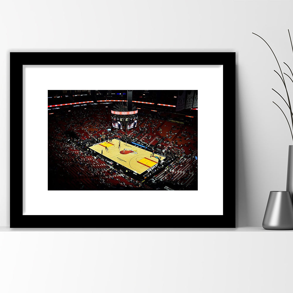 American Airlines Arena View, Stadium Canvas, Sport Art, Gift for him, White Border Framed Art Print Wall Decor