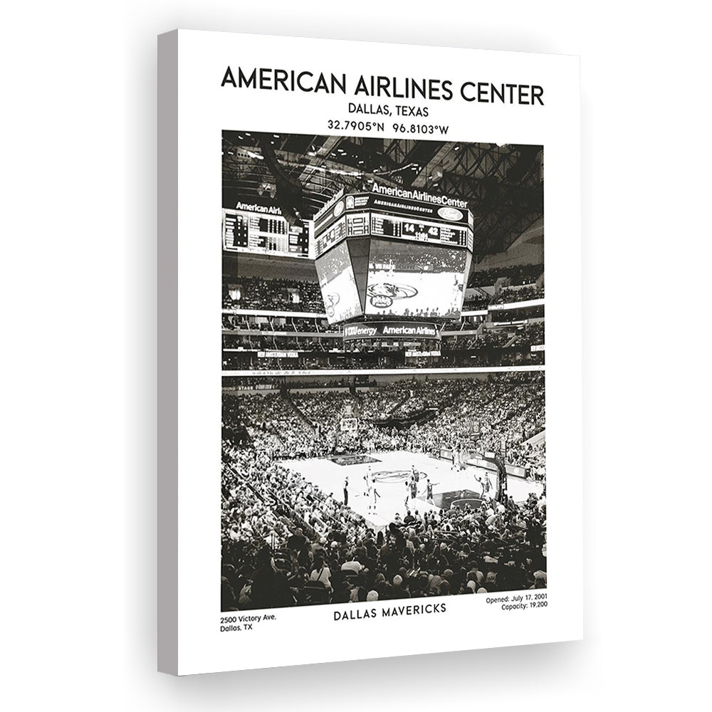 American Airlines Center Stadium Black And White, Basketball Stadium Wall Art, Canvas Prints Wall Art, Man Cave Decor