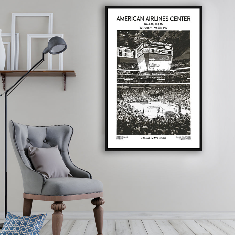 American Airlines Center Stadium Black And White, Basketball Stadium Wall Art, Framed Canvas Prints Wall Art
