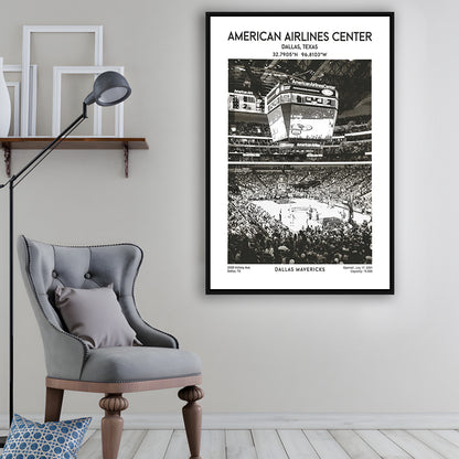 American Airlines Center Stadium Black And White, Basketball Stadium Wall Art, Framed Canvas Prints Wall Art