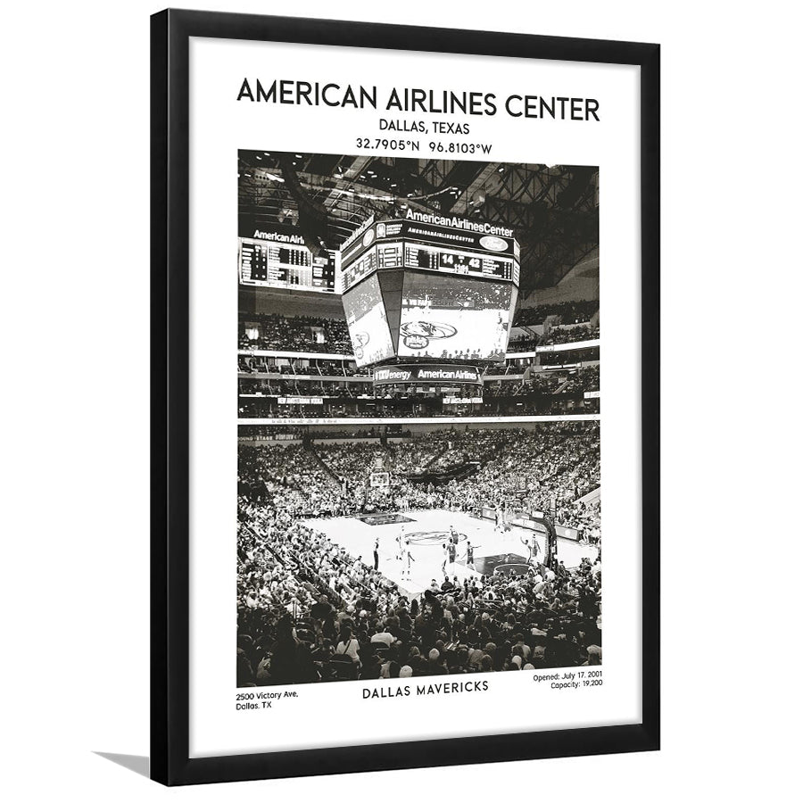 American Airlines Center Stadium Black And White, Basketball Stadium Wall Art, Framed Art Prints Wall Decor