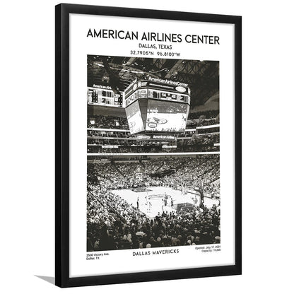 American Airlines Center Stadium Black And White, Basketball Stadium Wall Art, Framed Art Prints Wall Decor