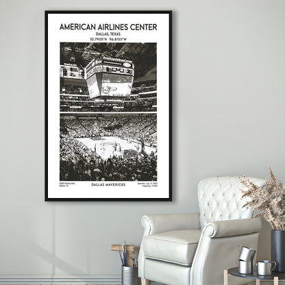 American Airlines Center Stadium Black And White, Basketball Stadium Wall Art, Framed Canvas Prints Wall Art